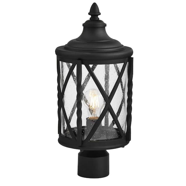 Home Decorators Collection Walcott Manor 1-Light Black Outdoor Transitional Post Light with Clear Seeded Glass
