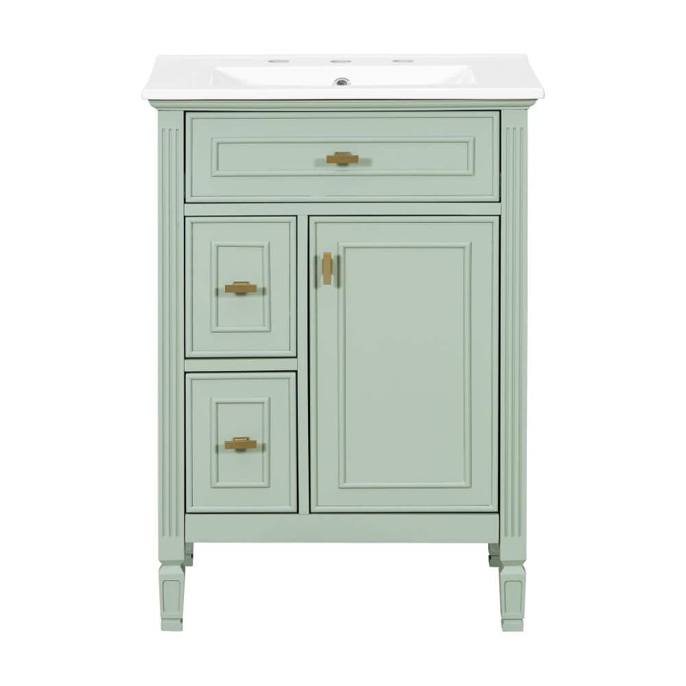 24 in. W Green Freestanding Bath Vanity with White Ceramic Top Sink,One Flip Drawer and Two Drawers price history on PriceWatchPro