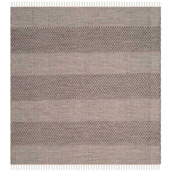 SAFAVIEH Montauk Ivory/Anthracite 10 ft. x 10 ft. Striped Geometric Square Area Rug