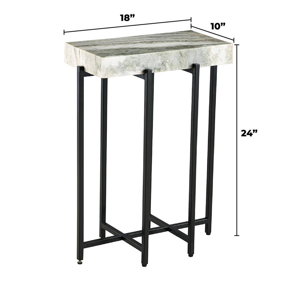 White Marble and Gunmetal Steel Rectangular Accent Table