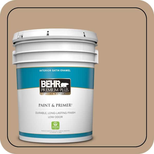 BEHR PREMIUM PLUS 5 gal. #PPU4-05 Basketry Satin Enamel Low Odor Interior Paint & Primer