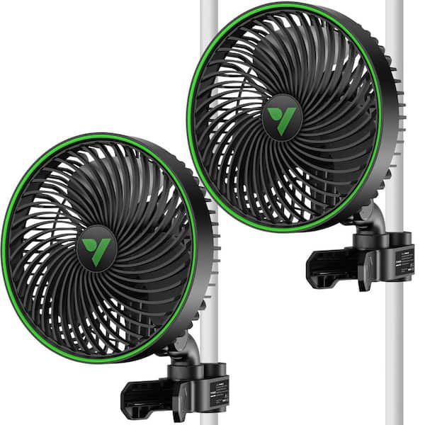 6 in. 10 Fan Speeds Auto Oscillating Clip Desk Fan in Black for Hydroponic Ventilation (2-Pack)