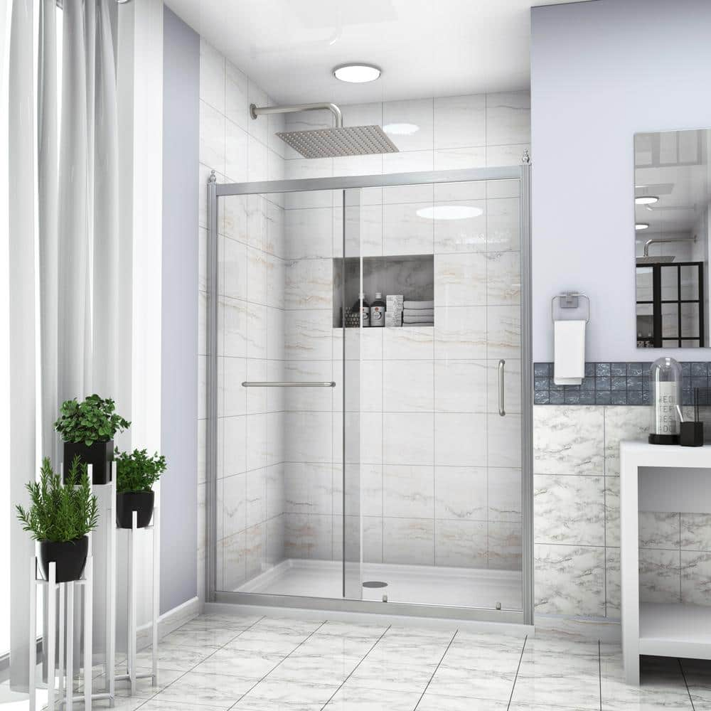 48 in. W x 72 in. H Single Sliding Semi Frameless Shower Door/Enclosure in Nickel with Clear Glass -  Magic Home, SL-HMS6A21448SS