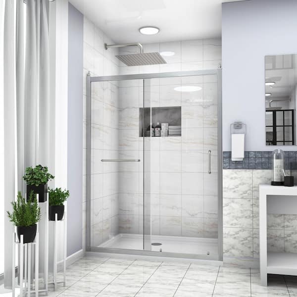 Magic Home 48 in. W x 72 in. H Single Sliding Semi Frameless Shower Door/Enclosure in Nickel with Clear Glass