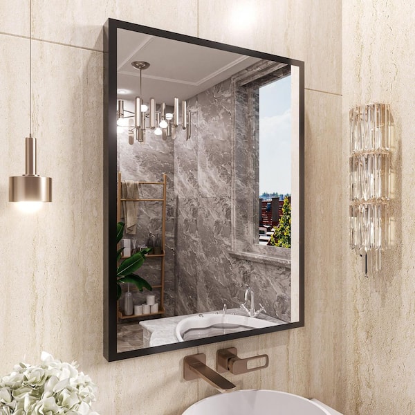 24 in. W x 32 in. H Rectangle Aluminum Framed Wall Bathroom Vanity Mirror in Matte Black