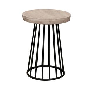 18 in. Off White and Black Round Wood End/Side Table with Metal Frame