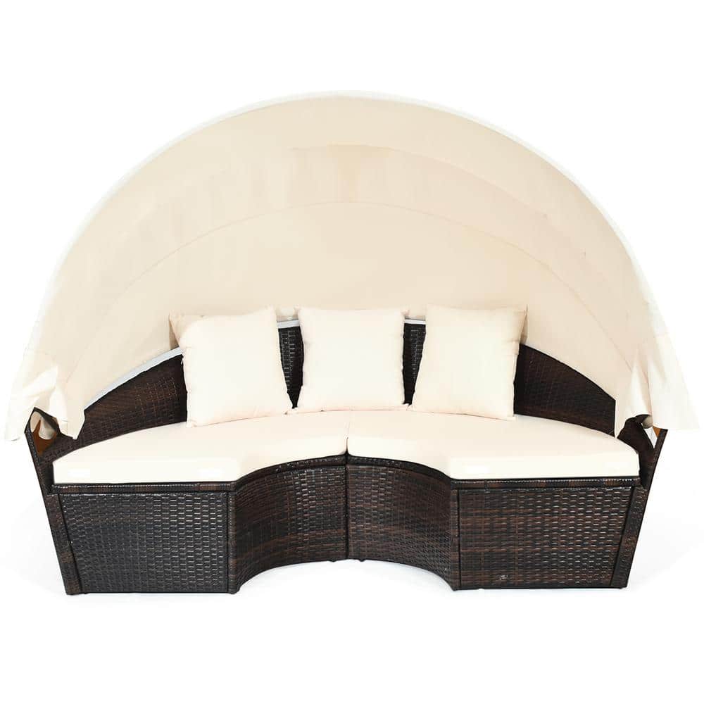 4-Piece Rattan Wicker Outdoor Patio Sectional Set Daybed Sofa with Beige Cushions price history on PriceWatchPro