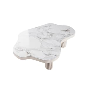 47 in. White Specialty Faux Marble Top Coffee Table