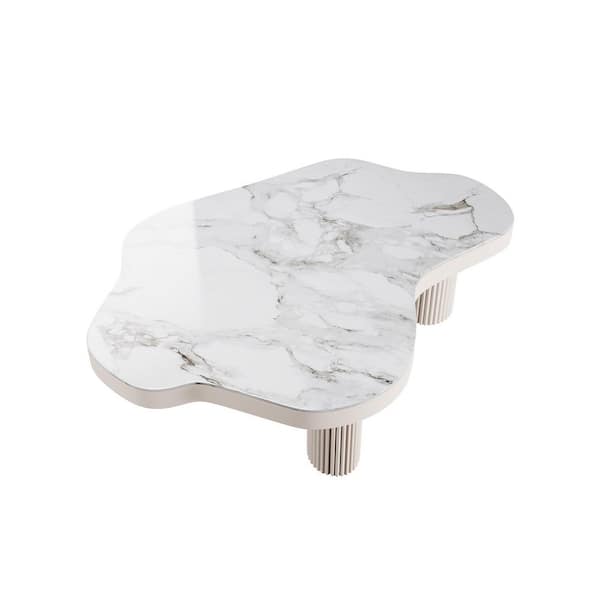 JASIWAY 47 in. White Specialty Faux Marble Top Coffee Table