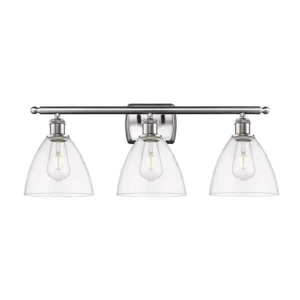Bristol Glass 28 in. 3-Light Brushed Satin Nickel Vanity Light with Glass Shade