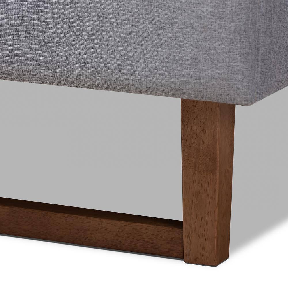 Liliya Queen-Size Walnut Wood & Light Grey Tufted Upholstered Bed Frame