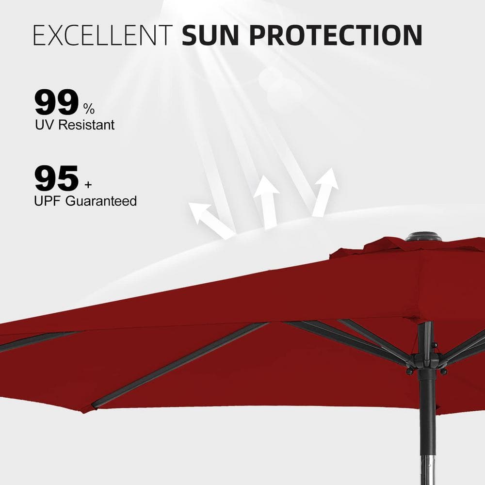 Red 9ft Steel Frame Outdoor Patio Umbrella with Crank
