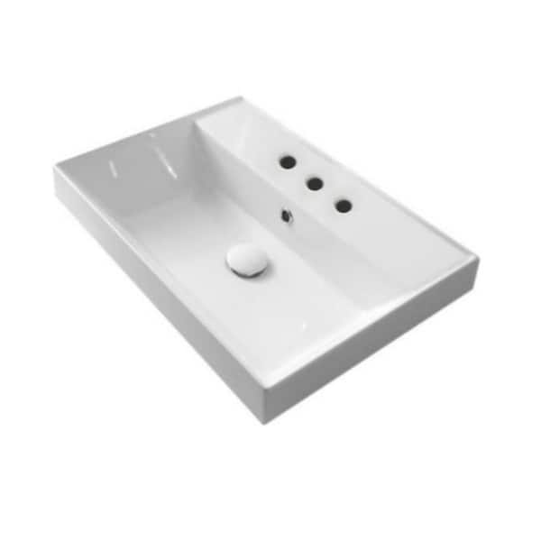 Nameeks Teorema Drop-in Bathroom Sink in White with 3 Faucet Holes