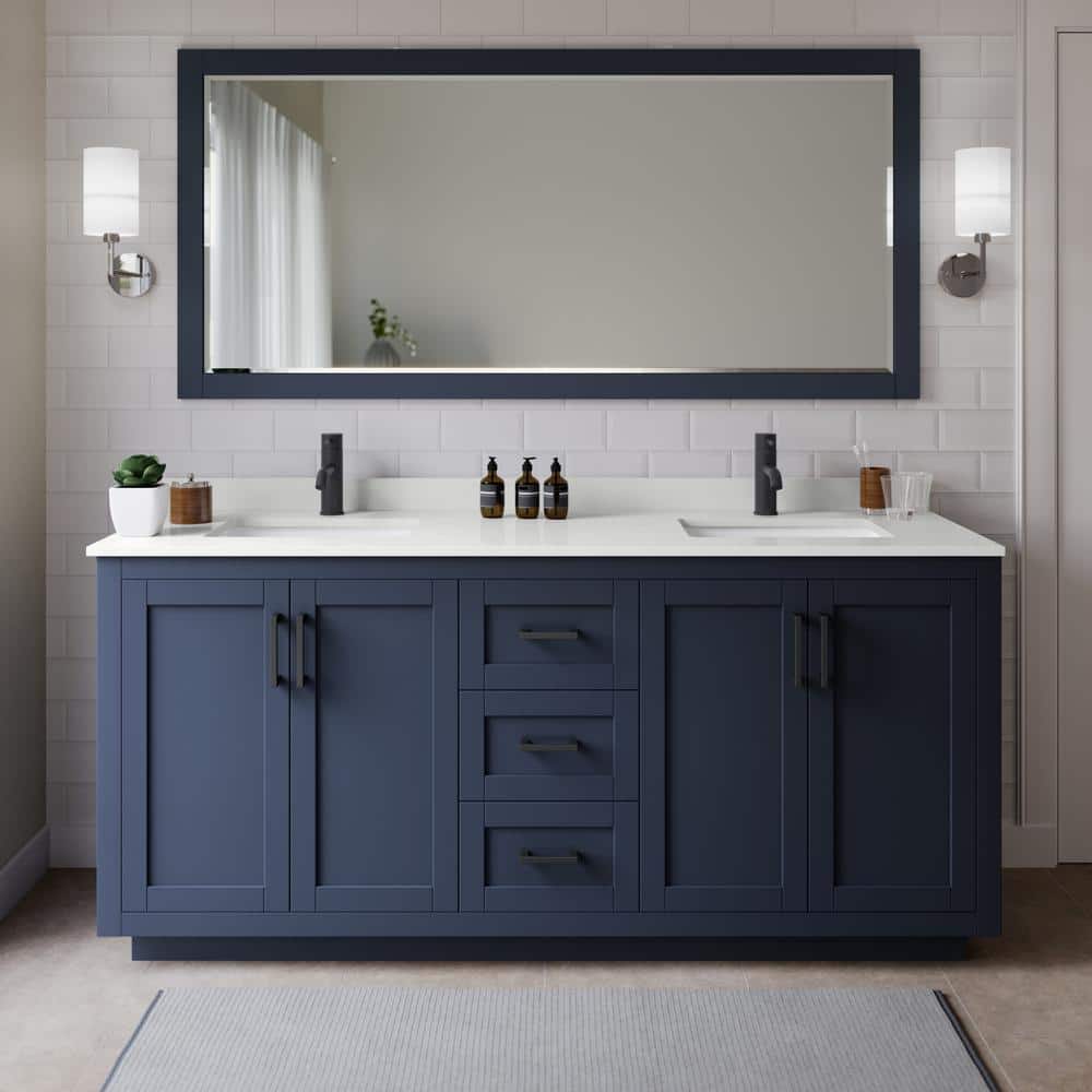 Miranda 72 in. W x 22 in. D x 33.75 in. H Double Bath Vanity in Dark Blue with White Quartz Top price history on PriceWatchPro