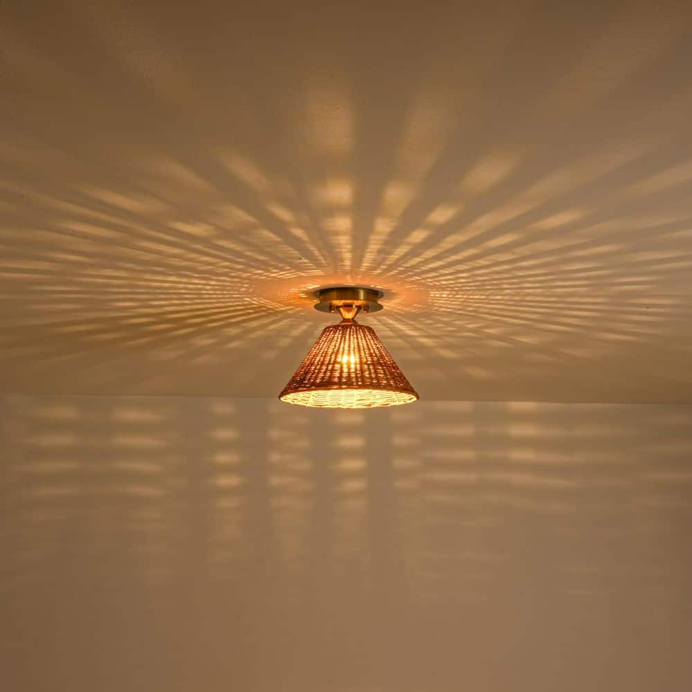 Pinehurst 11 in. 1-Light Boho Farmhouse Rattan Woven Dome Shade Flush Mount Ceiling Light for Hallway Kitchen price history on PriceWatchPro