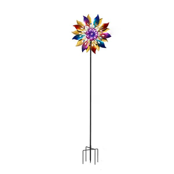 61 in. H Multi-Colored Metal Wind Spinners Outdoor with Solar
