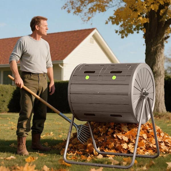 Cesicia 37.5 Gal. Light Brown All-Season Composter Bin with Dual ...