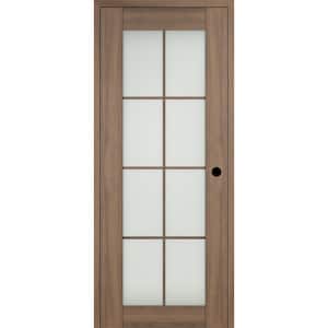 28 in. x 80 in. Vona Left-Hand 8-Lite Frosted Glass Pecan Nutwood Wood Composite Single Prehung Interior Door