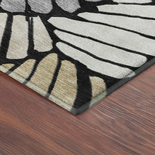 Mayfield Premium Machine Washable Abstract AMF2384 Black 2 ft. x 3 ft. Accent Rug