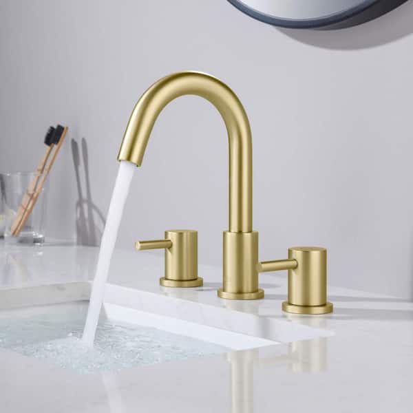 8 in. Widespread 2-Handle Bathroom Sink Faucet with Supply Lines and Adjustable Flow Rate in Brushed Gold (1-Pack)