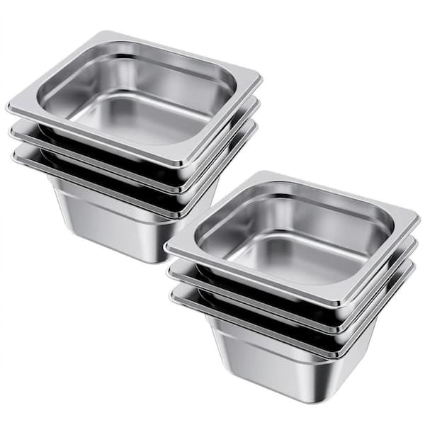 6-Pack 1/6 Size Steam Table Pans, Stainless Steel, Anti-Jam, 4 in Deep