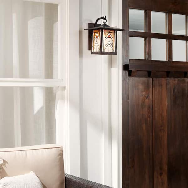 Foss 1-Light Oil Rubbed Bronze Outdoor Stained Glass Wall Lantern Sconce