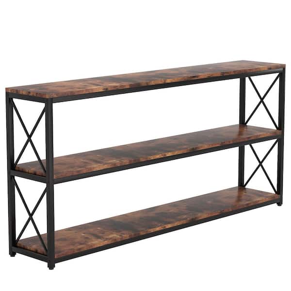 Tribesigns Catalin 70.86 in. Brown Standard Rectangle Wood Console Table with 3 Tier Storage Shelf