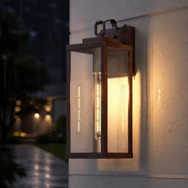 2-Pack 18 in. Chocolate Outdoor Wall Light for Porch Garage Entryway, Clear Glass Rectangular Lantern Sconce