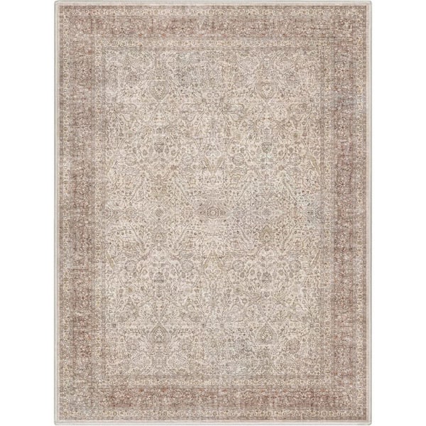 Beige 3 ft. 11 in. x 5 ft. 3 in. Flat-Weave Asha Isolde Vintage Oriental Botanical Area Rug
