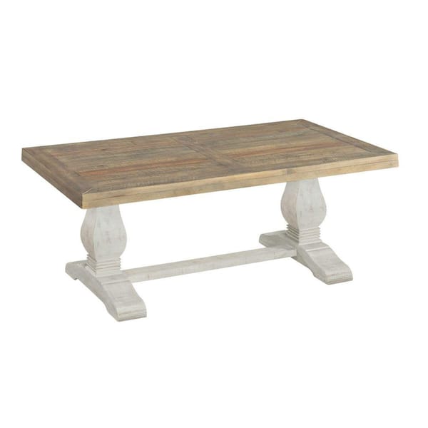 Benjara 50 in. Brown and White Rectangle Wood Top Coffee Table