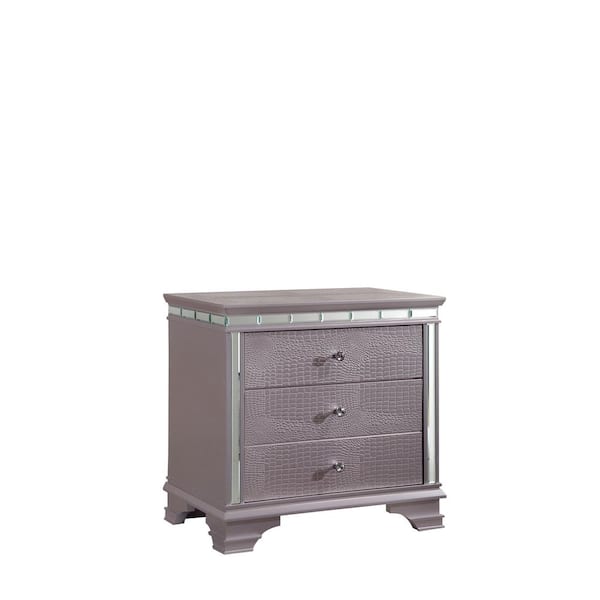Claudette Contemporary Style Silver Rose Nightstand