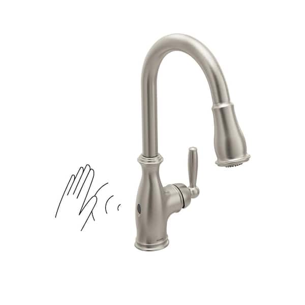 MOEN Brantford Single Handle Pull Down Sprayer Kitchen Faucet with MotionSense Wave and Power Clean in Spot Resist Stainless