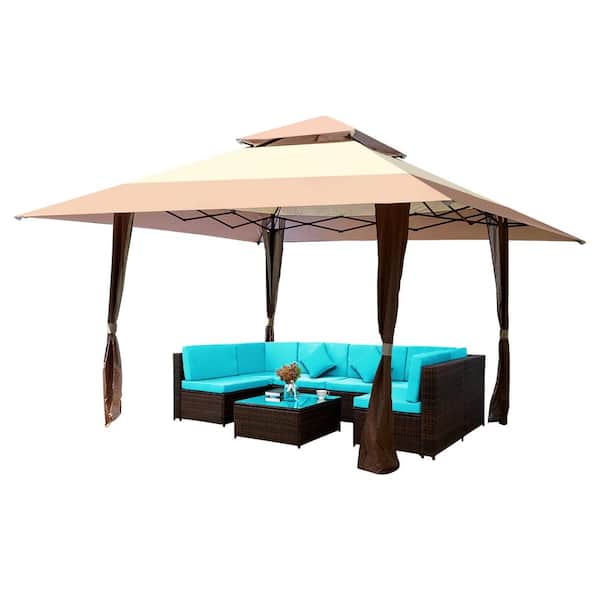 Unbranded Outdoor 13 ft. x 13 ft. Canopy Patio Pop-Up Gazebo Canopy Tent With Corner Curtain
