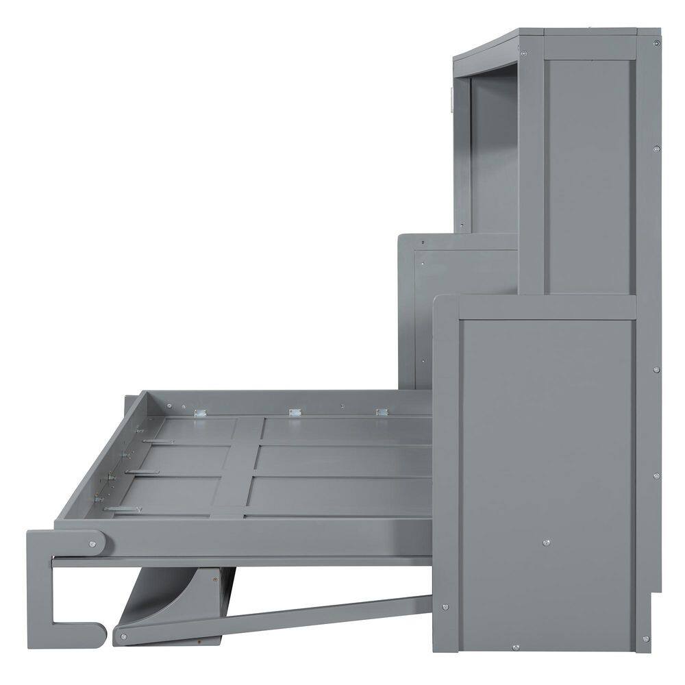 White Wood Frame Full Size Murphy Bed with a Storage Shelf - thumbnail 10