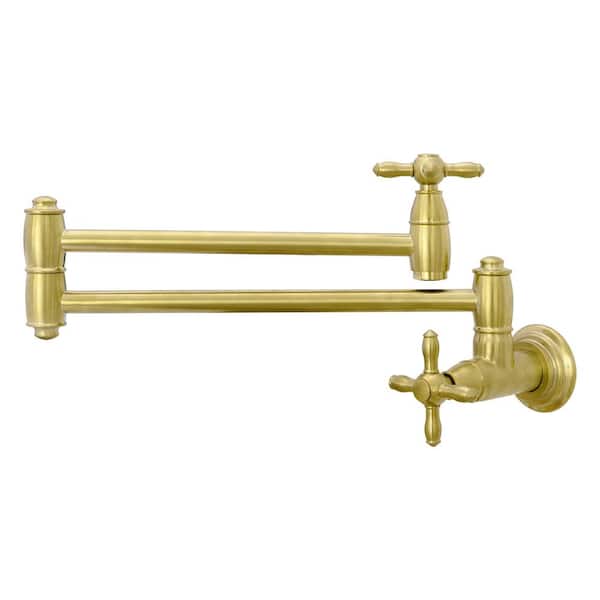 Akicon Pot Filler Faucet - Solid Brass Wall Mount Kitchen Faucets with Double Joint Swing Arms, Brushed Gold - AK98288N1