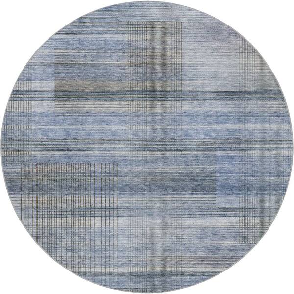 Dream Shag Premium Machine Washable Abstract ADS819 Blue 8 ft. x 8 ft. Round Rug