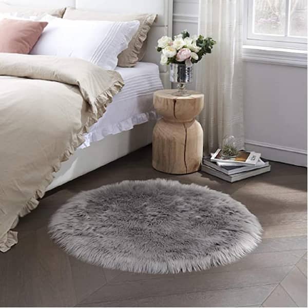 Round Area Imitation Sheepskin Carpet Anti-Skid Fluffy Soft Seat Cushion Bedroom 