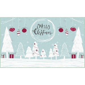 Merry Forest Light Blue 1 ft. 6 in. x 2 ft. 6 in. Machine Washable Holiday Area Rug