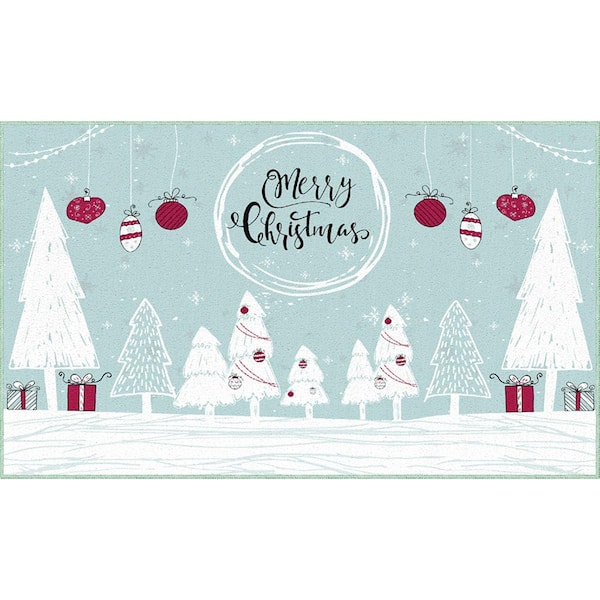 Mohawk Home Merry Forest Light Blue 1 ft. 6 in. x 2 ft. 6 in. Machine Washable Holiday Area Rug