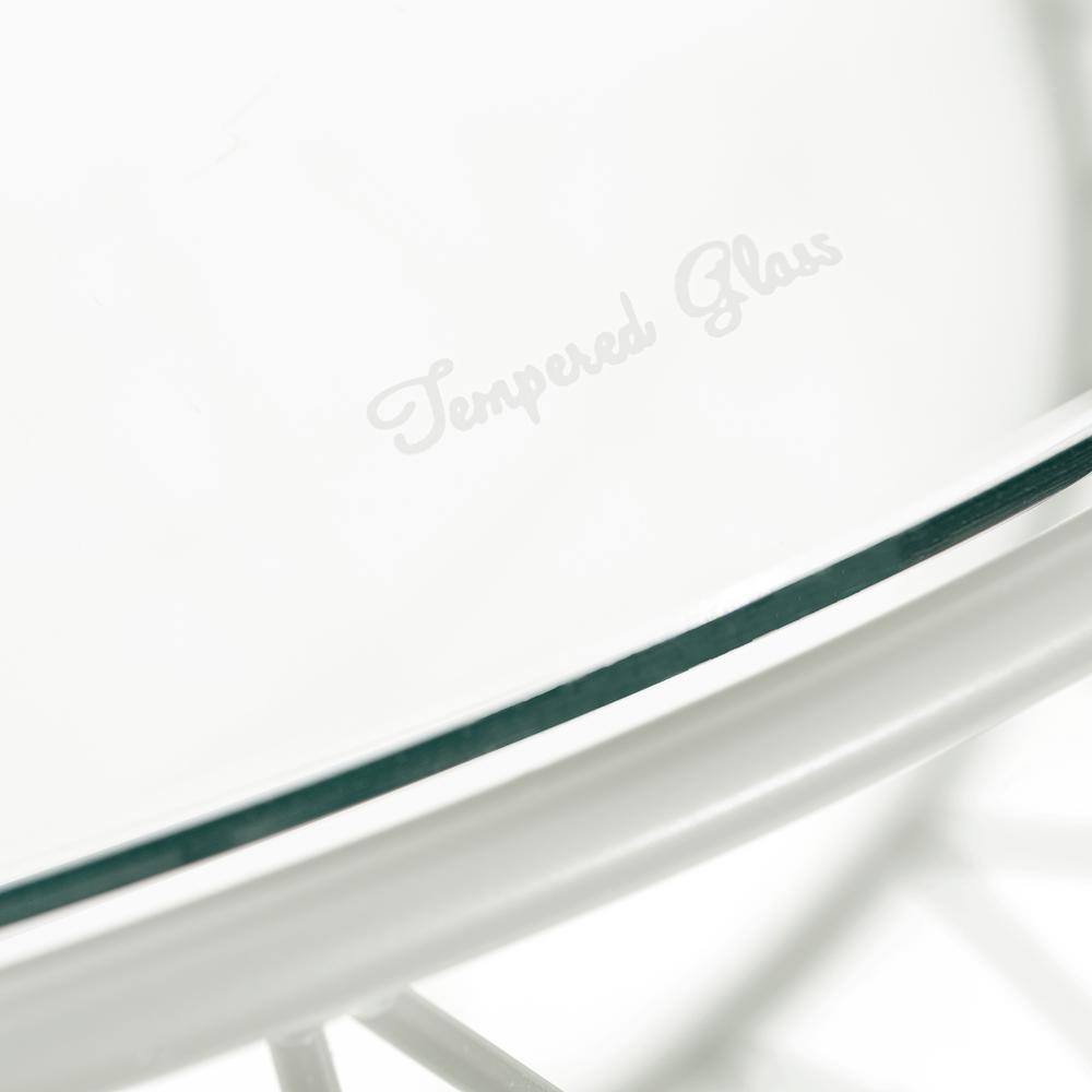 White Round Glass Top Coffee Table with Metal Base