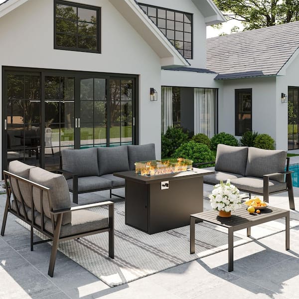 Poteban 7-Person 5 Pirces Outdoor Aluminum Sofa Set with Beige