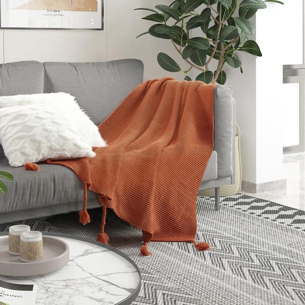 HomeRoots Charlie Rust Solid Color Acrylic Throw Blanket