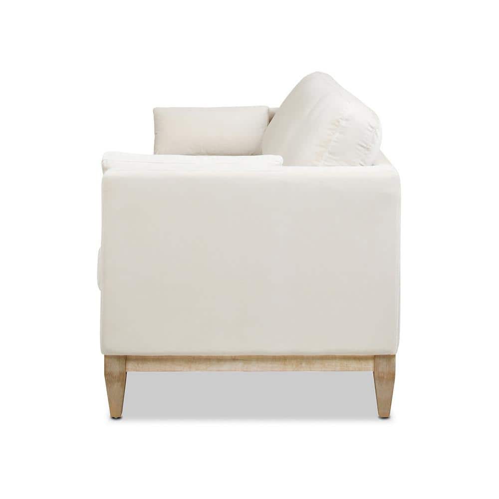 Knox 84" French Beige Velvet Lawson Sofa with Wood Base