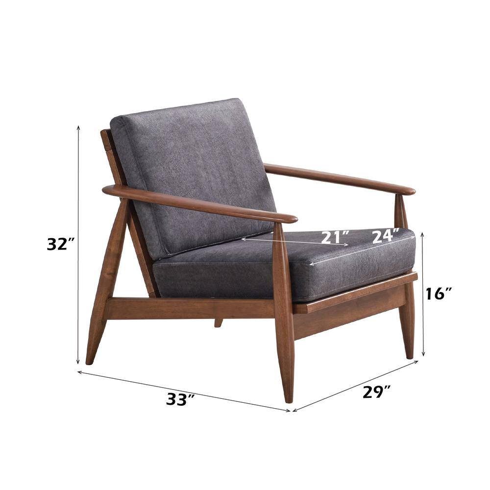 Charcoal Fabric and Brown Wood Mid-Century Modern Accent Chair