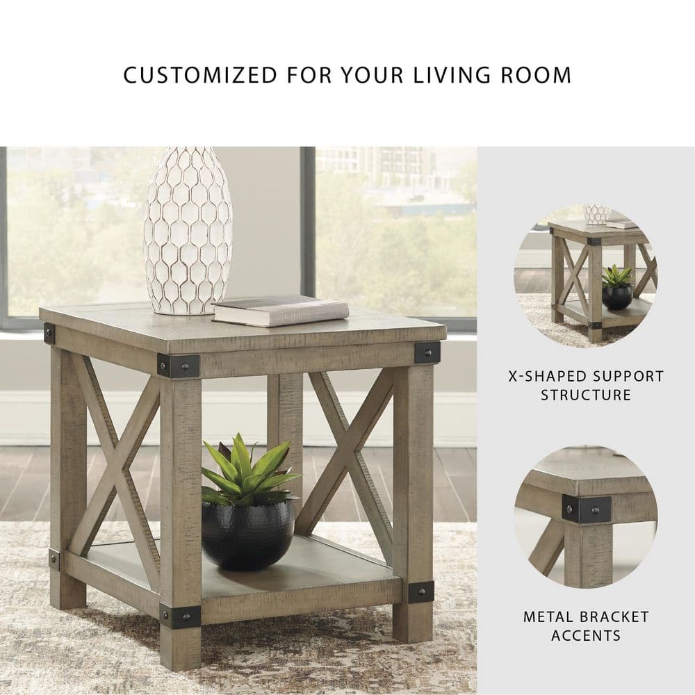 Aldwin 26 in. Gray Rectangle Wood End Table with Lower Shelf - thumbnail 5