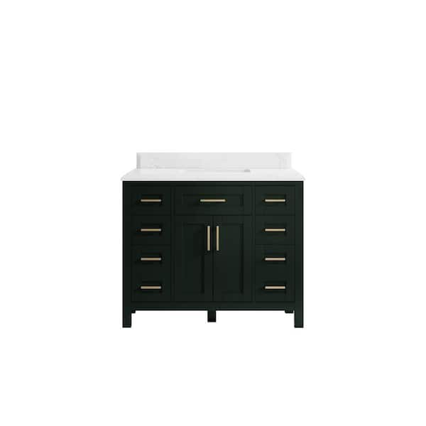 Willow Collections Cambridge 42 in. W x 22 in. D x 36 in. H Bath Vanity in Dark Green with Cove Edge Empira Quartz Top