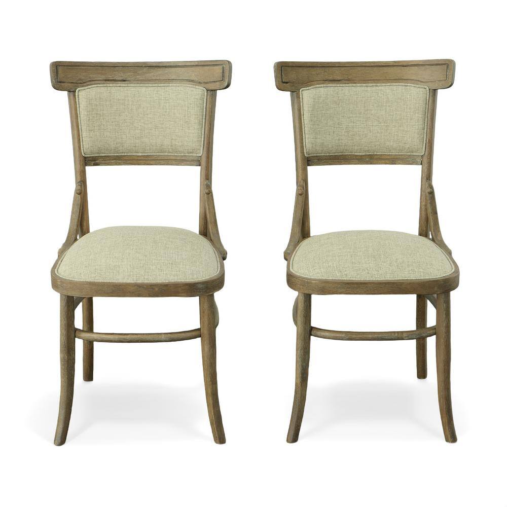 Vintage Walnut Upholstered Linen Parsons Side Chair Set