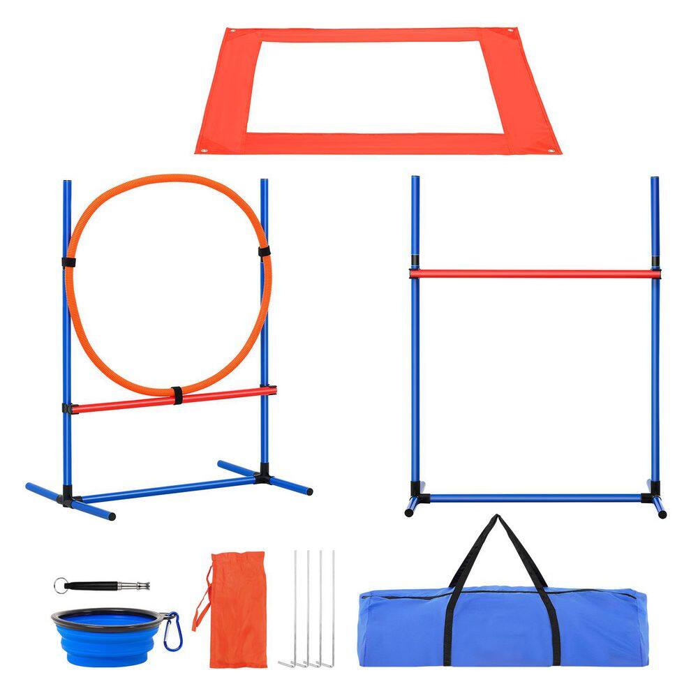 4-Set Dog Agility Training Equipment - Adjustable Hoop, Jump & Weave Poles