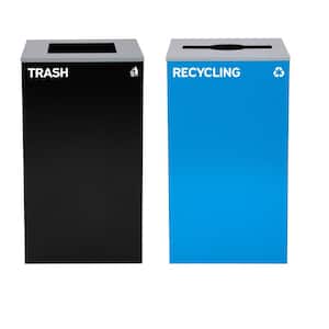 58 Gal. Black Open Top Commercial Trash Can Receptacle and Blue Recycle Bin Combo with Mixed Lid