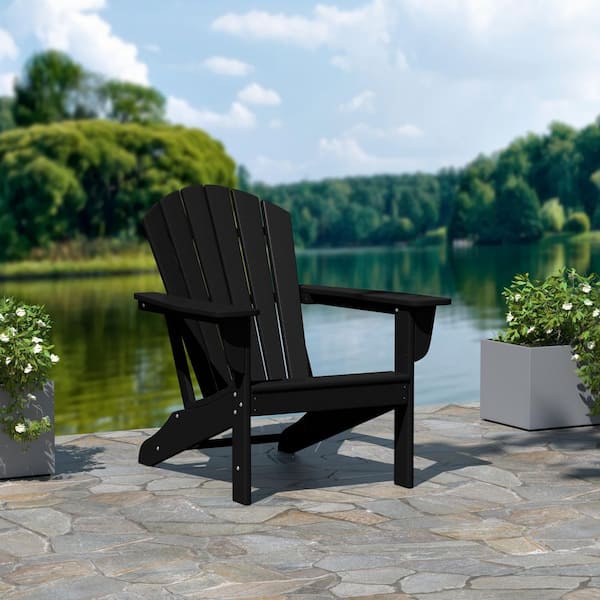 Mason Black Poly Plastic Outdoor Patio Classic Adirondack Chair, Fire Pit Chair